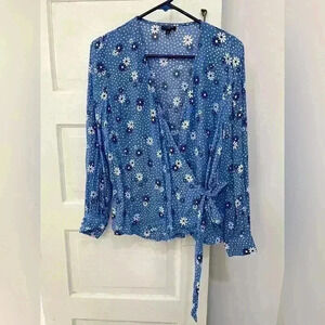 talbots‎ baby blue long sleeve blouse spring with flowers